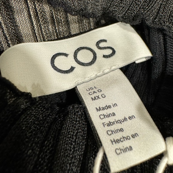 COS Sheer Plissé Midi Dress (Black) Size Large - Picture 4 of 9